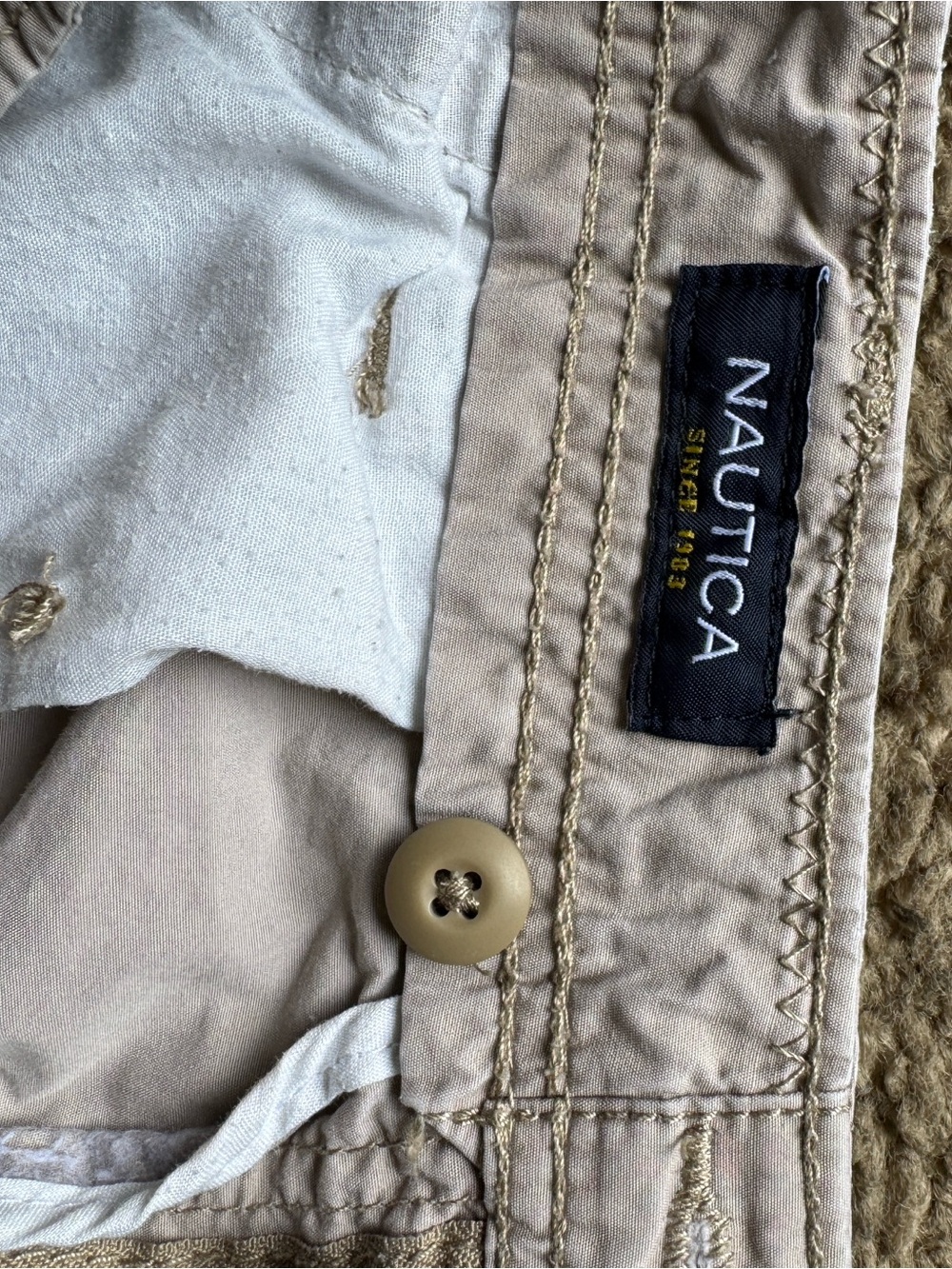 Nautica Khaki Beige Casual Cotton Shorts - Picture 3 of 5